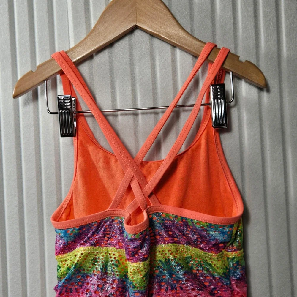 Wonder Nation Girls Rainbow Tie Dye Crochet One Piece Swimsuit Flash Peach 10-12